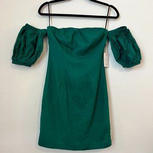 Forever 21 Teal Off-shoulder Puff Short Sleeve Dress